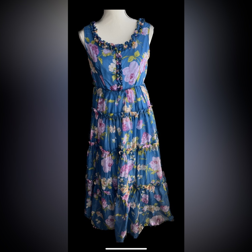 Vintage hand made chiffon maxi dress fully lined ruffle detail - Picture 4 of 16